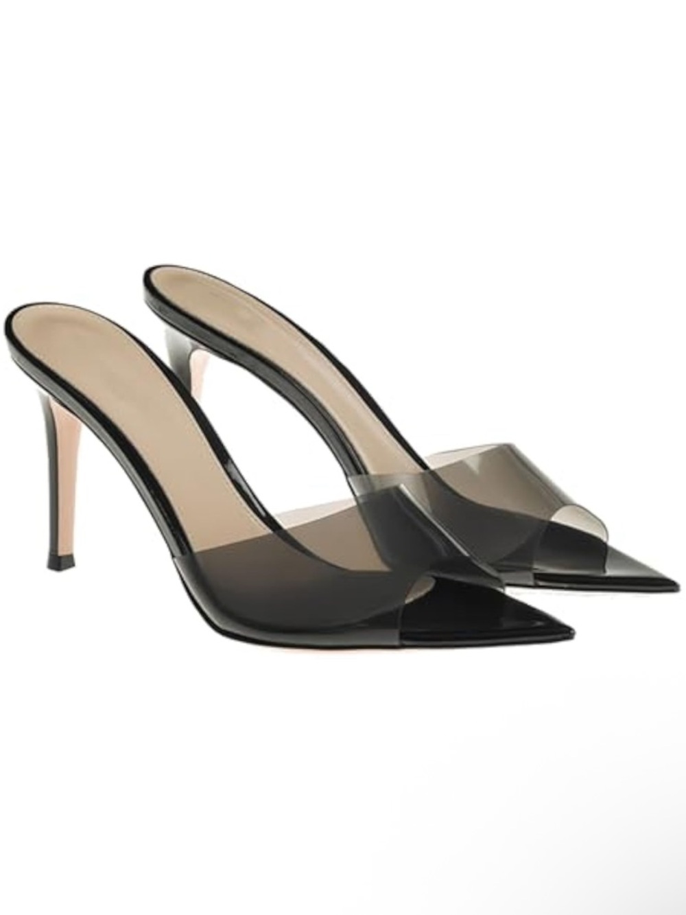 Women’s Black Transparent Pointed-Toe Mule Heels